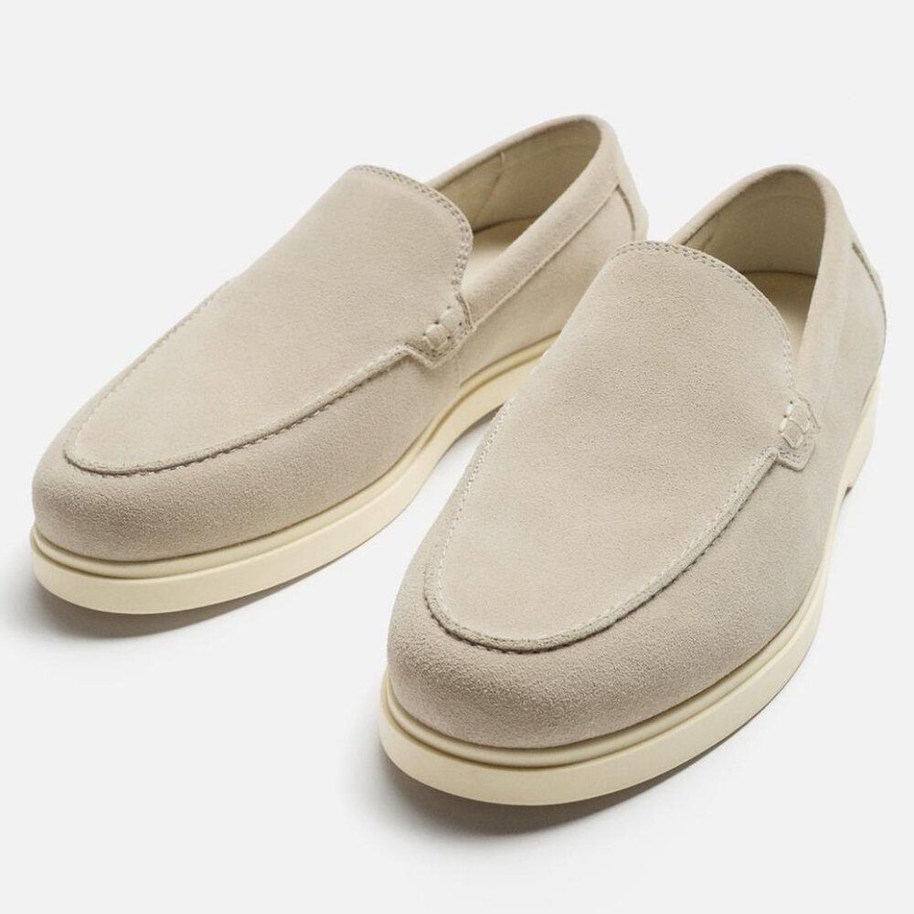 ZARA CASUAL LEATHER LOAFERS - OFF WHITE